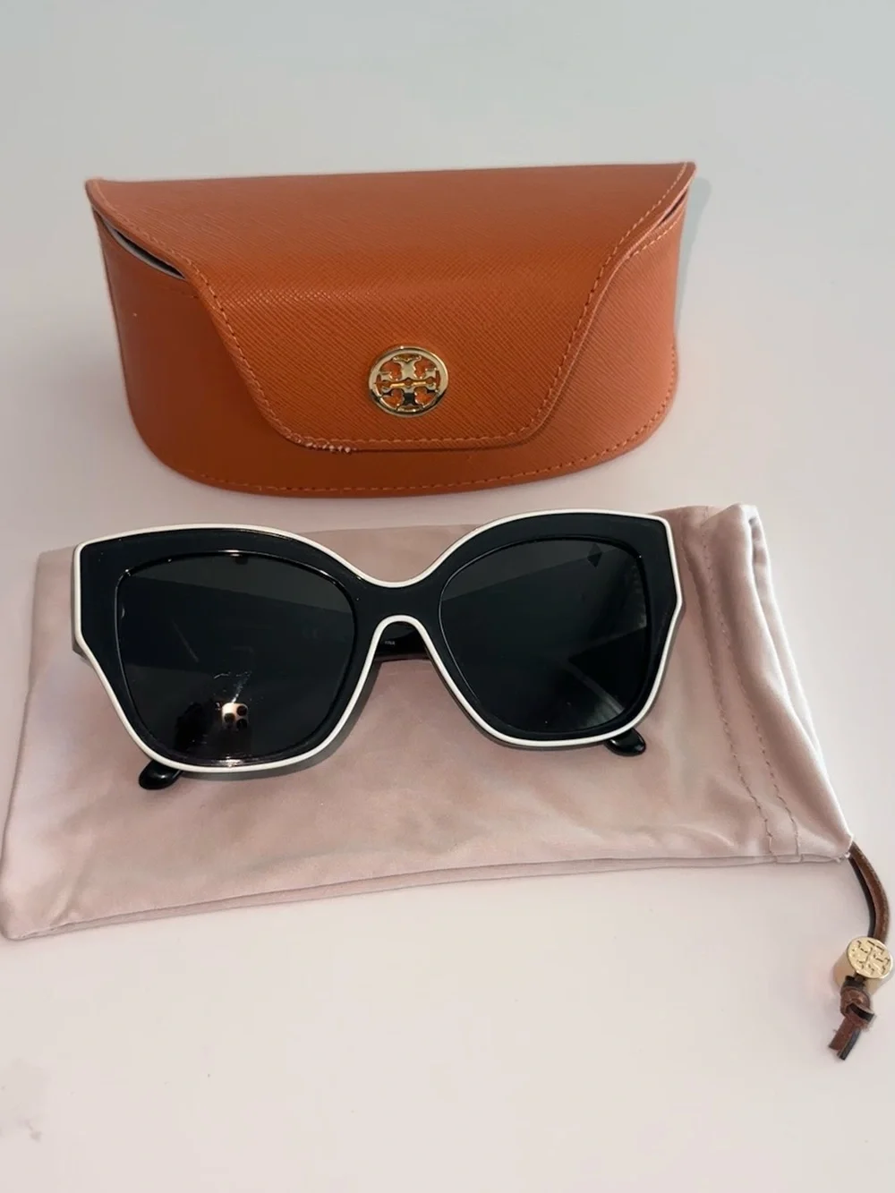 Tory Burch Black with White Trim Cat-Eye Sunglasses